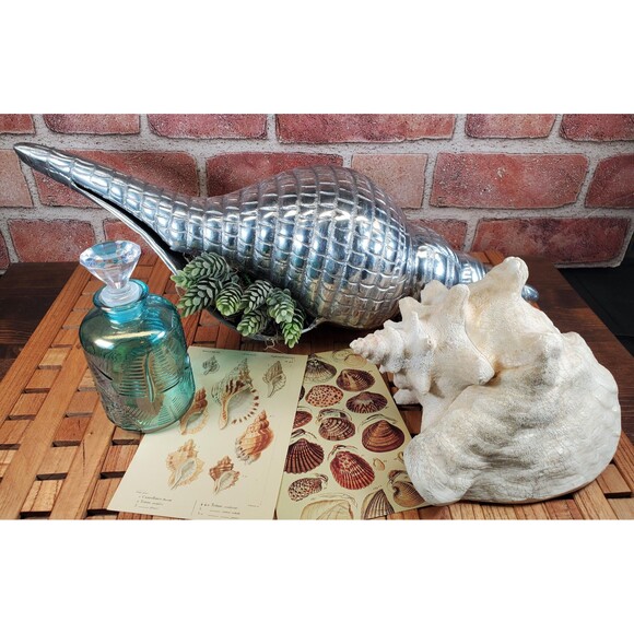 Vintage Pewter Distaff Spindle with Intricate Conch Shell Design - Coastal Decor - Picture 5 of 10